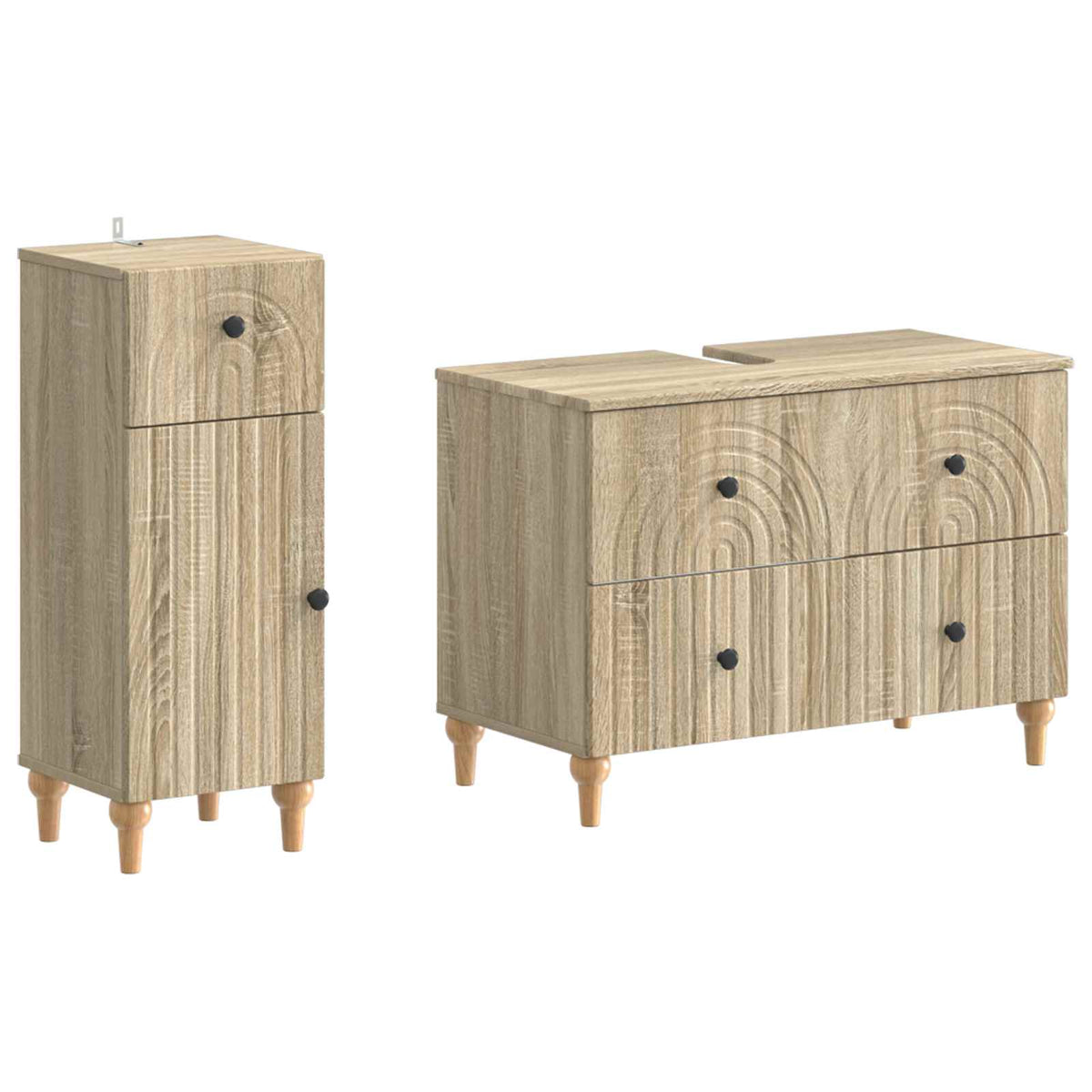 2-delige Badkamerkast Set ALKMAAR Sonoma Eiken Bewerkt hout is nu te koop bij PeponiXL, paradijselijk wonen!