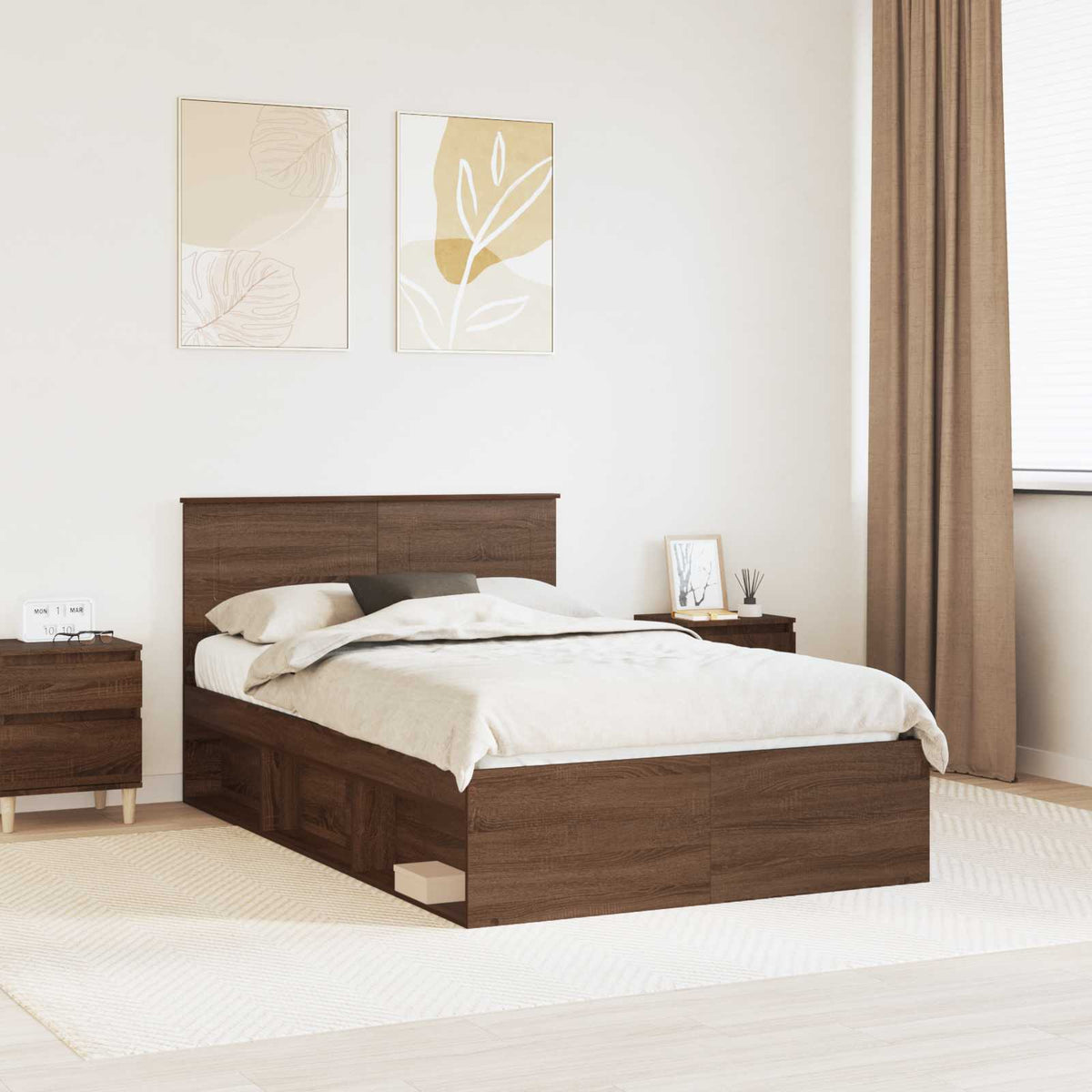 Bedframe met hoofdeinde Bruin Eiken 120 x 190 cm Bewerkt hout is nu te koop bij PeponiXL, paradijselijk wonen!