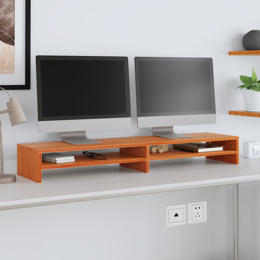 Monitorstandaard 100x24x13 cm massief grenenhout wasbruin is nu te koop bij PeponiXL, paradijselijk wonen!