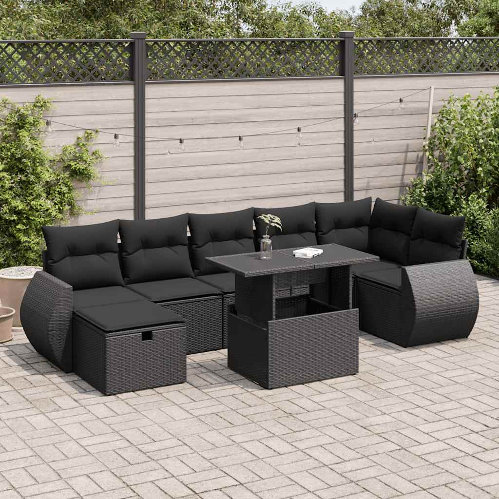 8-delige Loungeset met kussens poly rattan zwart is nu te koop bij PeponiXL, paradijselijk wonen!