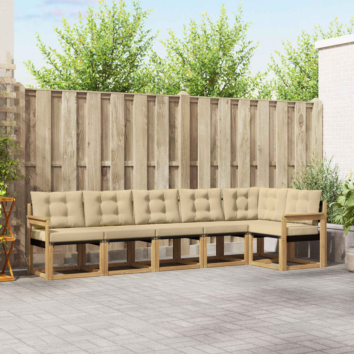 Buiten bankenset met kussen 6 pcs Wit en Beige is nu te koop bij PeponiXL, paradijselijk wonen!