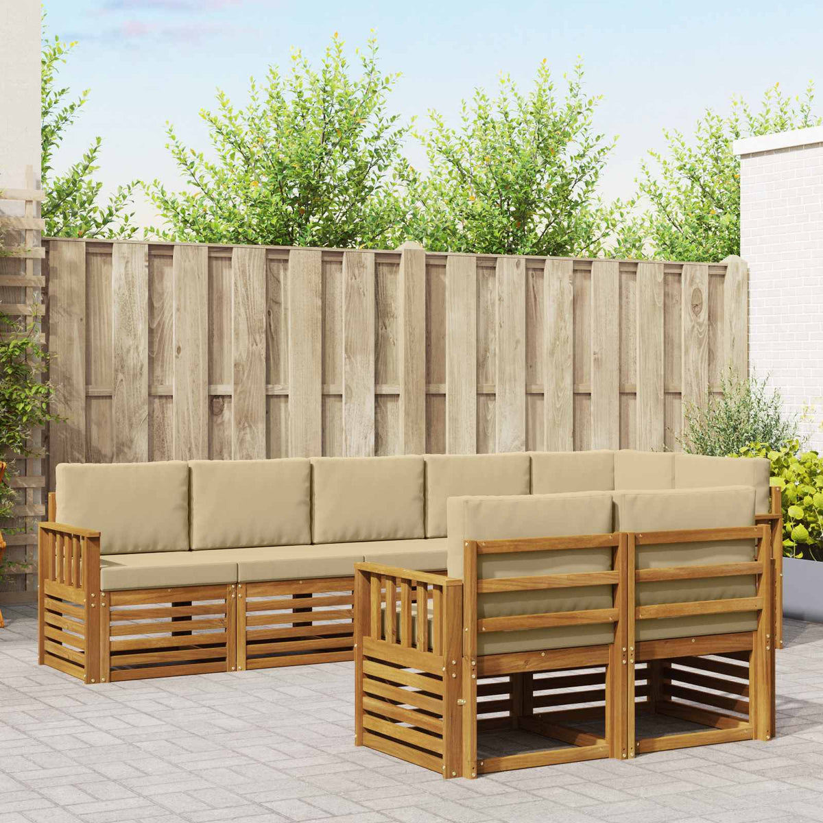 Sofa-Sets 8 pcs Natuurlijk en Beige Massief Acaciahout is nu te koop bij PeponiXL, paradijselijk wonen!