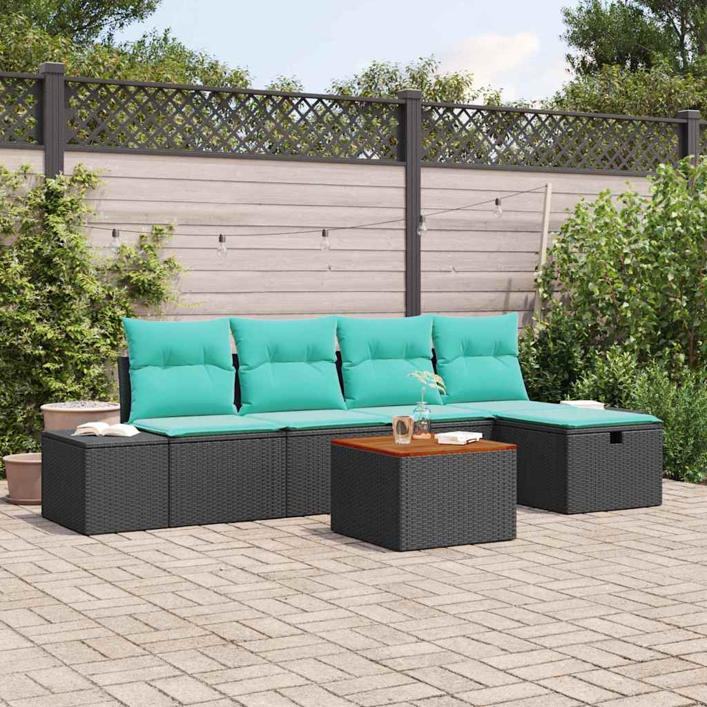 Tuinbankenset met kussen met opslag 6 pcs Zwart poly rattan is nu te koop bij PeponiXL, paradijselijk wonen!