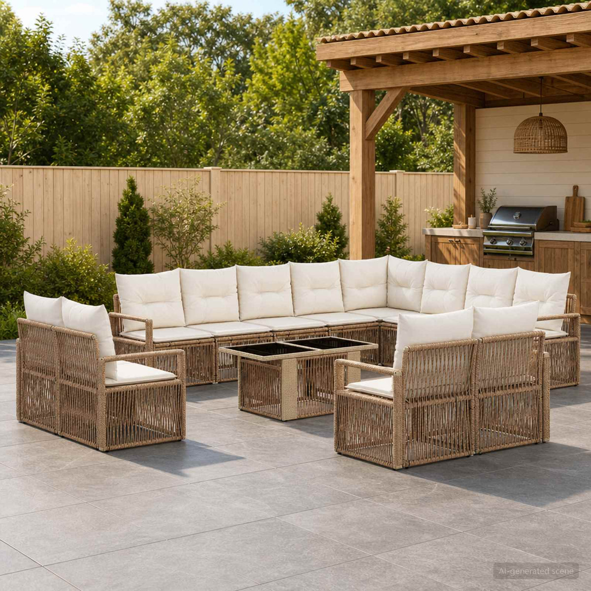 Tuinbankenset 13 st Beige en Crème Wit poly rattan is nu te koop bij PeponiXL, paradijselijk wonen!