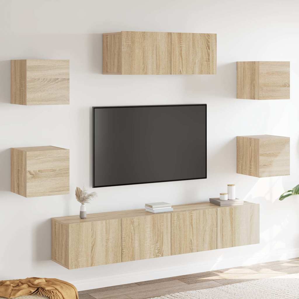 7-delige Tv-meubelset bewerkt hout sonoma eikenkleurig is nu te koop bij PeponiXL, paradijselijk wonen!