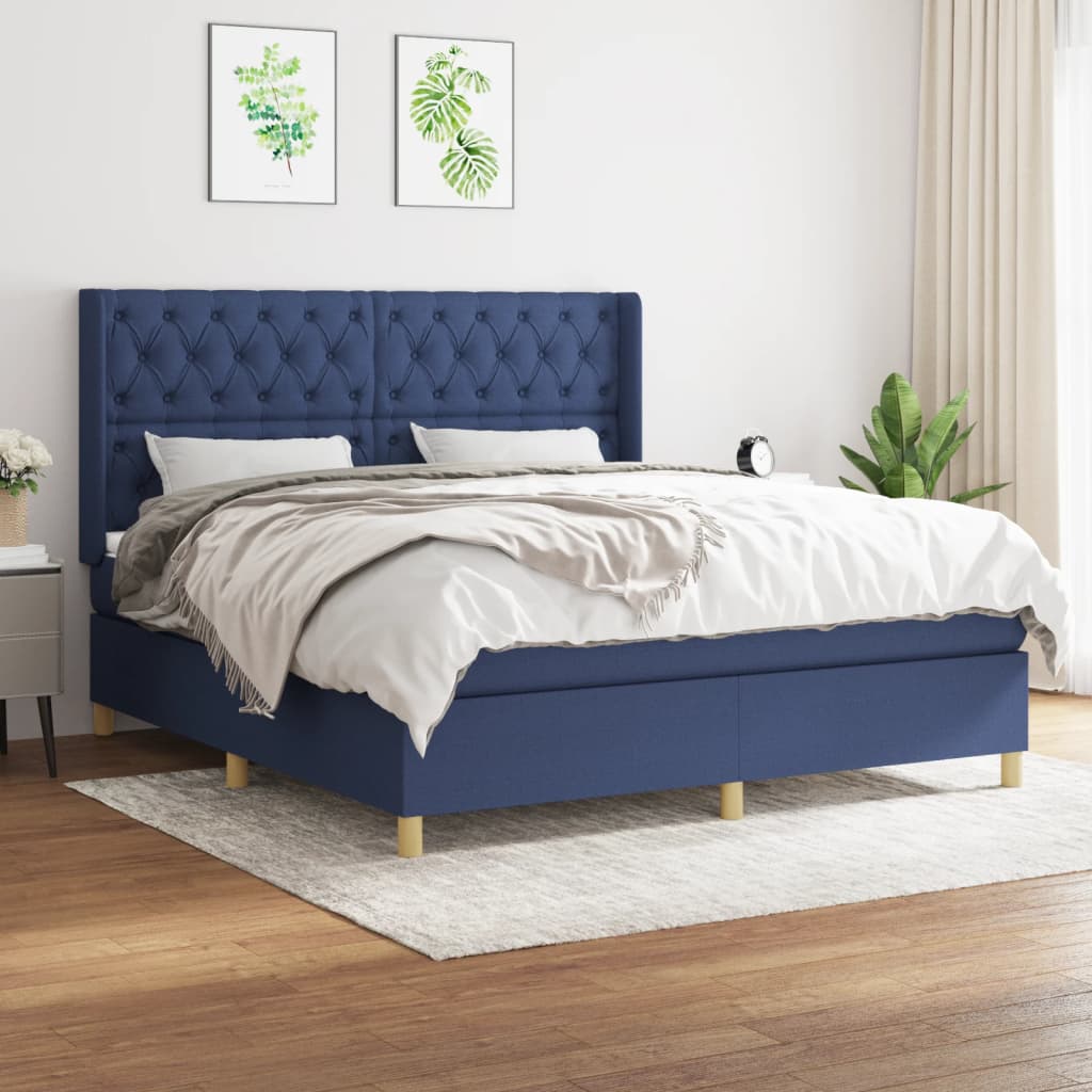 Boxspring met matras stof blauw 160x200 cm is nu te koop bij PeponiXL, paradijselijk wonen!