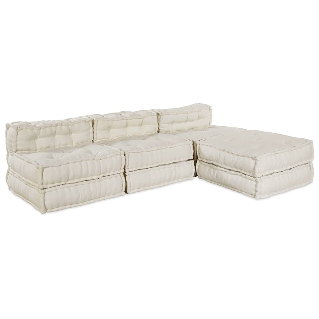 Modulair Sofabet 4 pcs Crèmekleurig Stof is nu te koop bij PeponiXL, paradijselijk wonen!