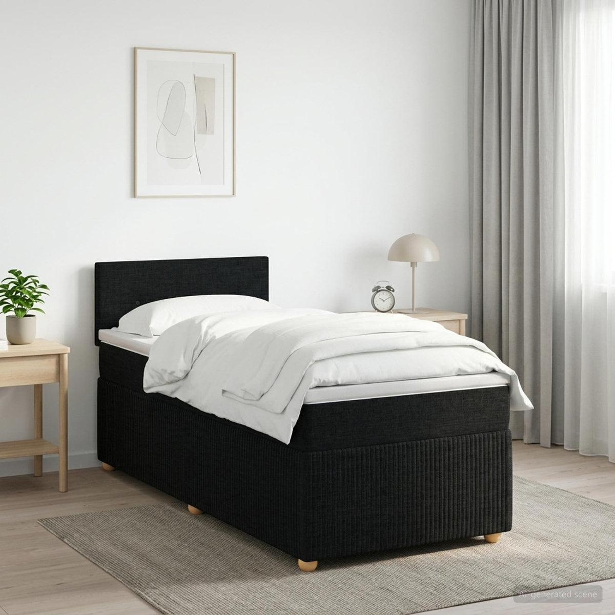 Boxspringbed met matras met hoofdeinde Zwart 100 x 200 cm Stof is nu te koop bij PeponiXL, paradijselijk wonen!
