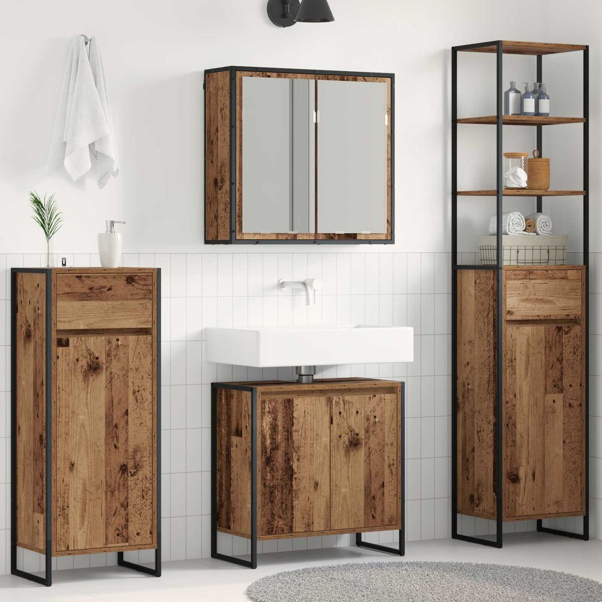 Badkamermeubelset met lade met plank Oudhout Bewerkt hout is nu te koop bij PeponiXL, paradijselijk wonen!