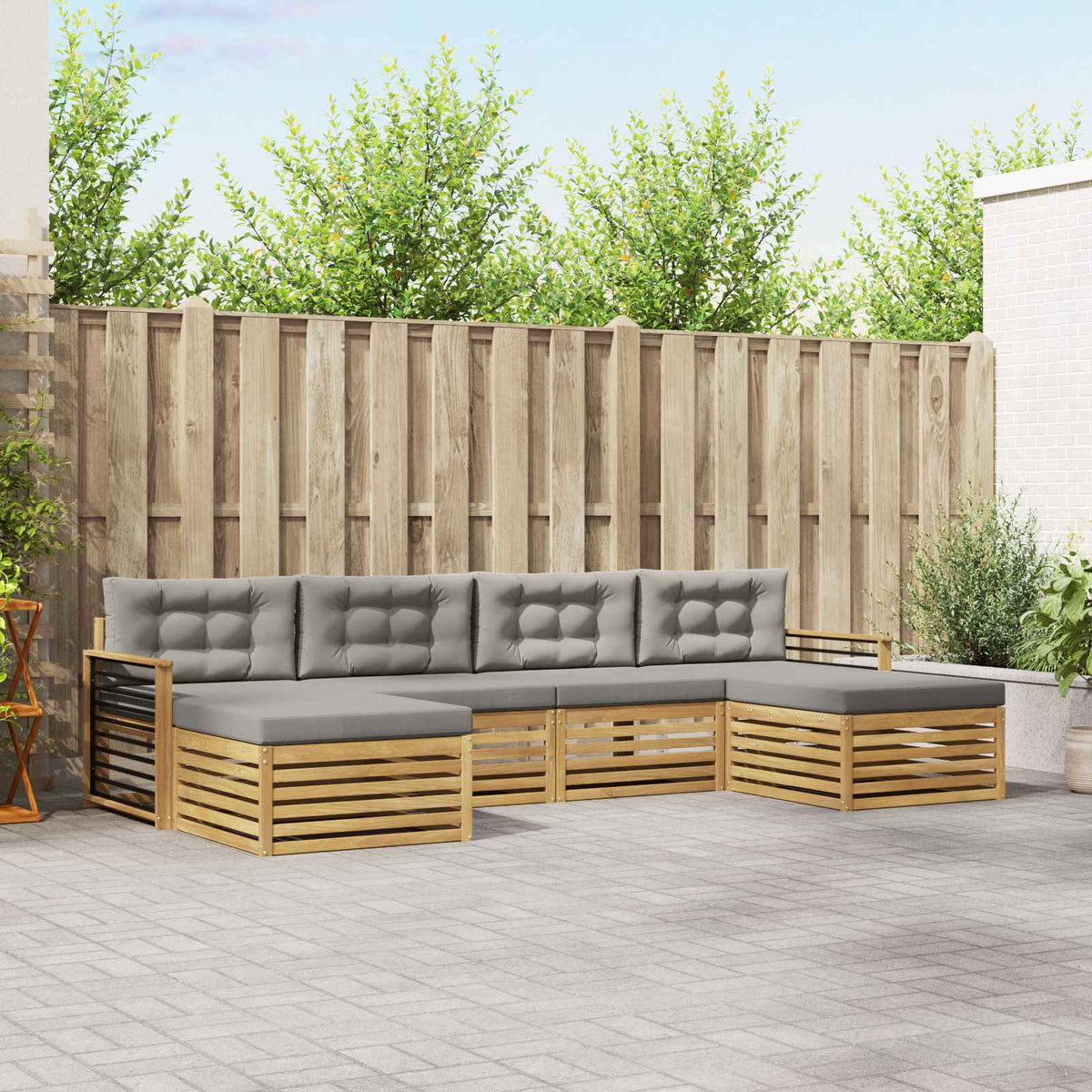 Sofa-Sets met kussen 6 pcs Wit en Lichtgrijs Massief Acaciahout is nu te koop bij PeponiXL, paradijselijk wonen!