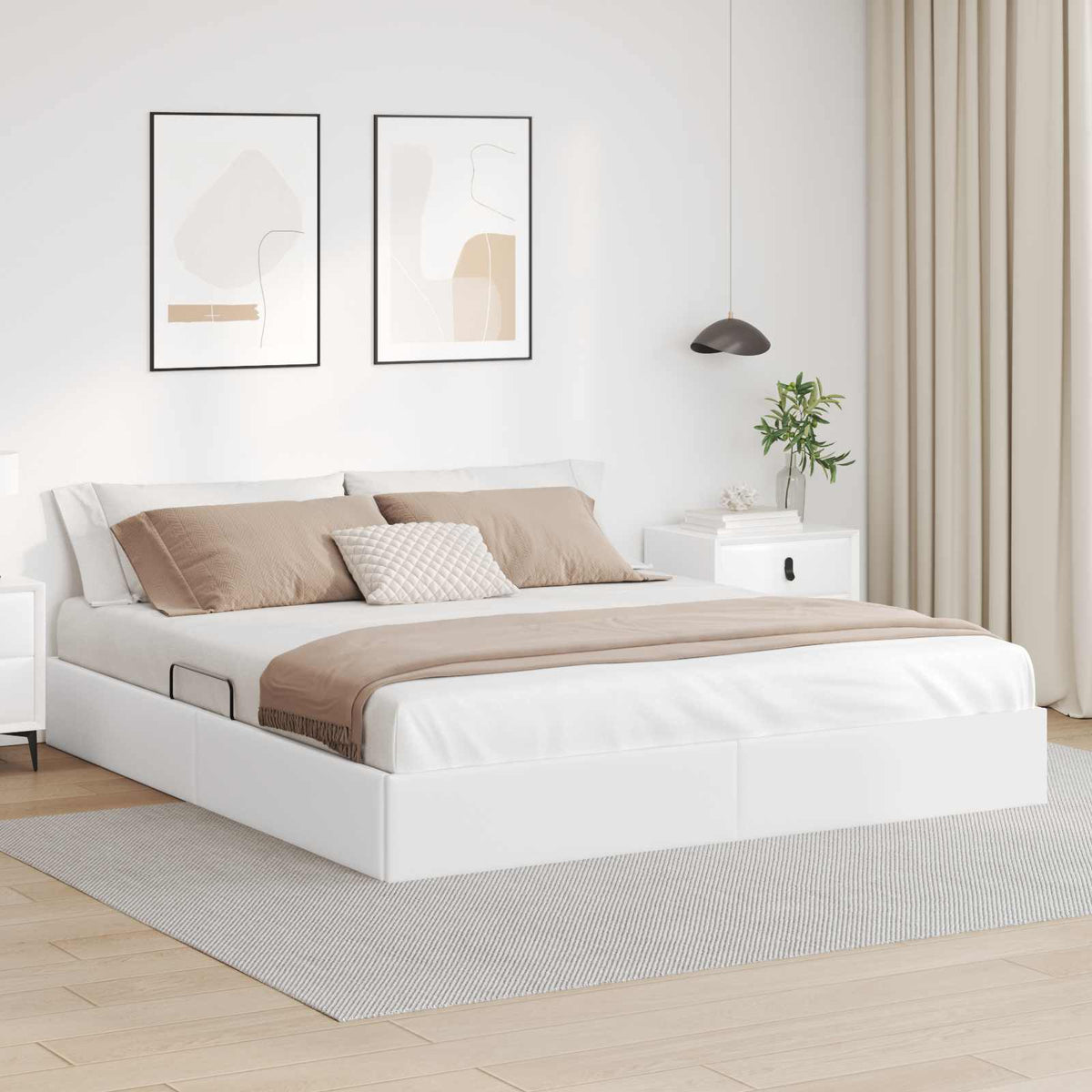 Ottoman Bedframe met opslag Puur Wit 180 x 200 cm Nep Leer is nu te koop bij PeponiXL, paradijselijk wonen!