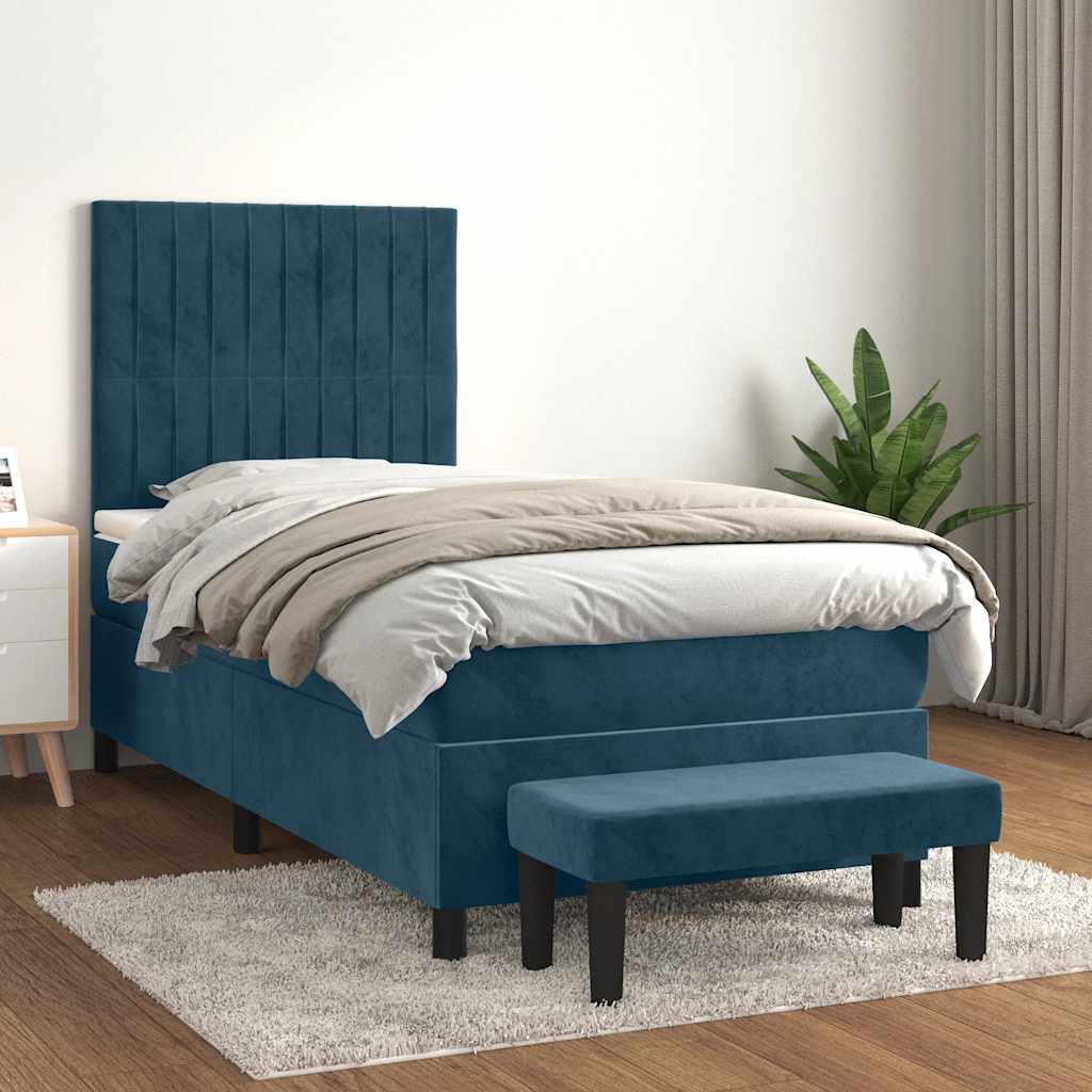 Boxspring met matras fluweel donkerblauw 90x190 cm is nu te koop bij PeponiXL, paradijselijk wonen!