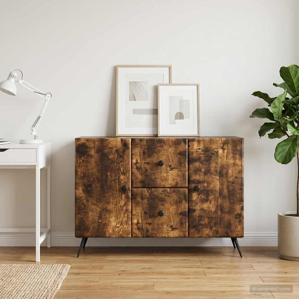 Dressoir met lade Gerookt eiken 89 x 34,5 x 60 cm Bewerkt hout is nu te koop bij PeponiXL, paradijselijk wonen!