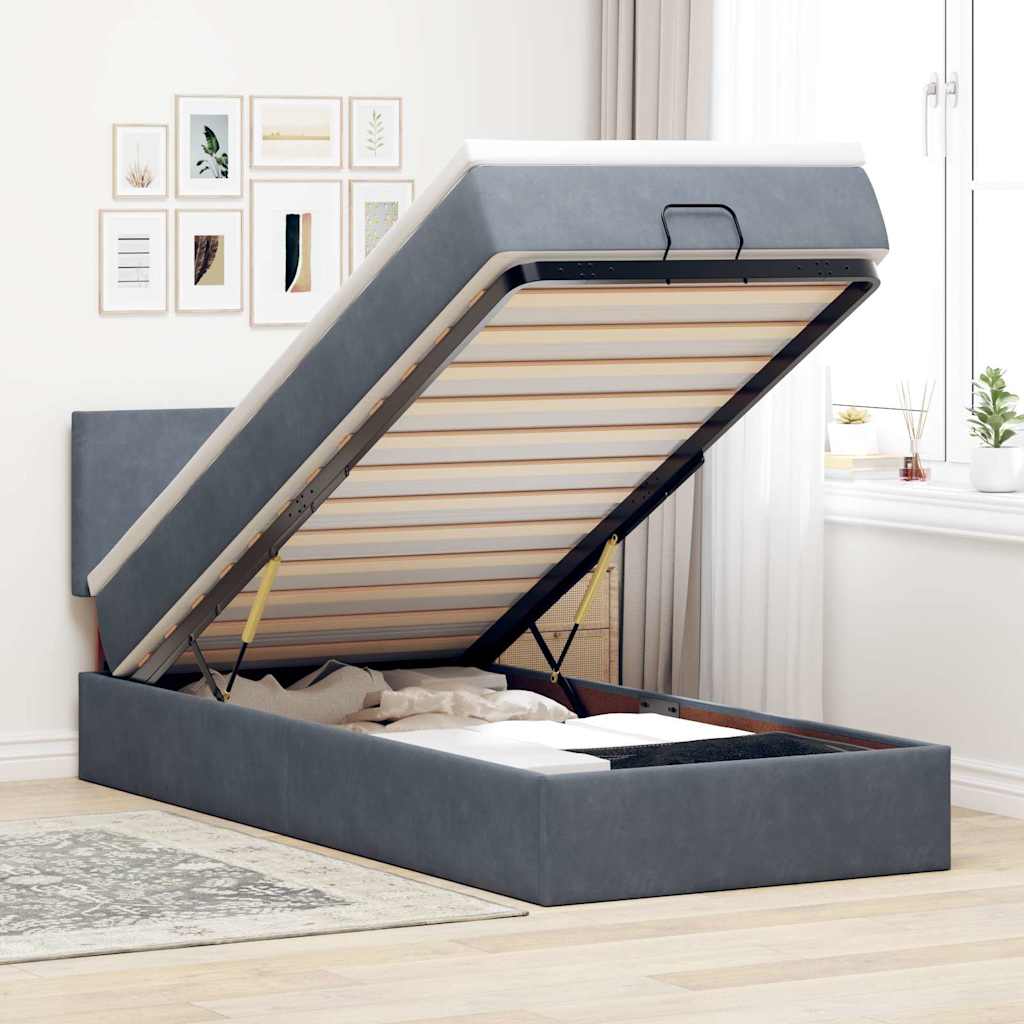 Ottoman bed met matras en LED's 90x190cm fluweel donkergrijs is nu te koop bij PeponiXL, paradijselijk wonen!