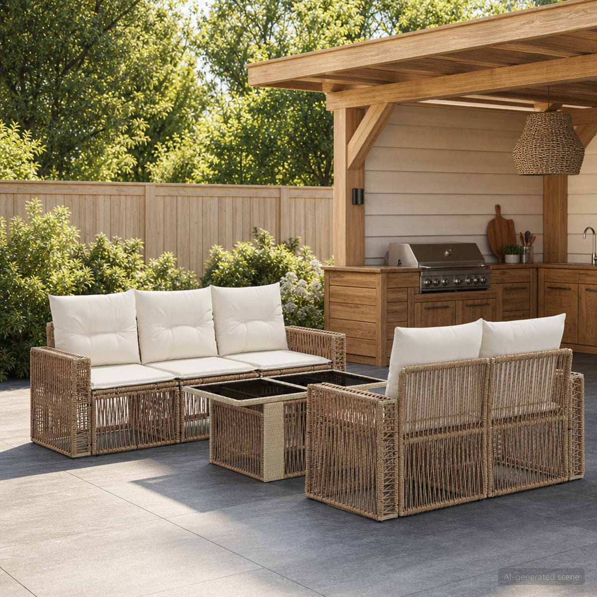 Tuinbankenset 6 st Beige en Crème Wit poly rattan is nu te koop bij PeponiXL, paradijselijk wonen!