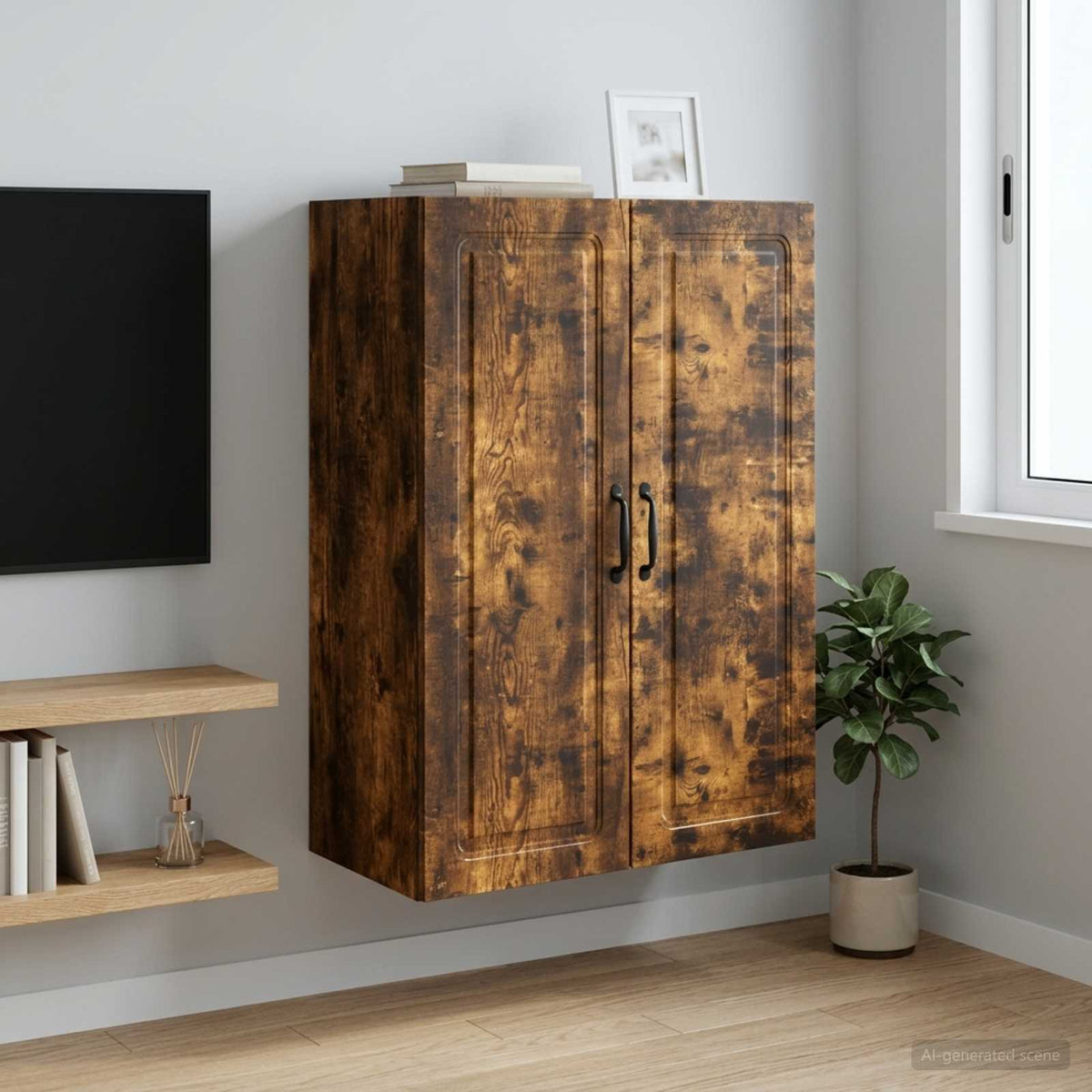 Wandkast Gerookt eiken 66 x 34,5 x 90 cm Bewerkt hout is nu te koop bij PeponiXL, paradijselijk wonen!