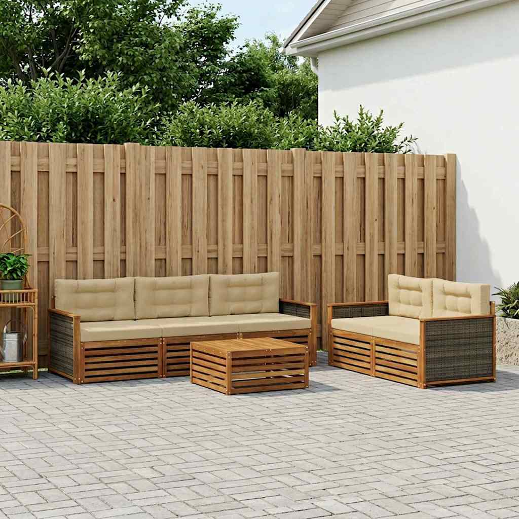 Buiten bankenset met kussen 6 pcs Natuurlijk en Beige is nu te koop bij PeponiXL, paradijselijk wonen!