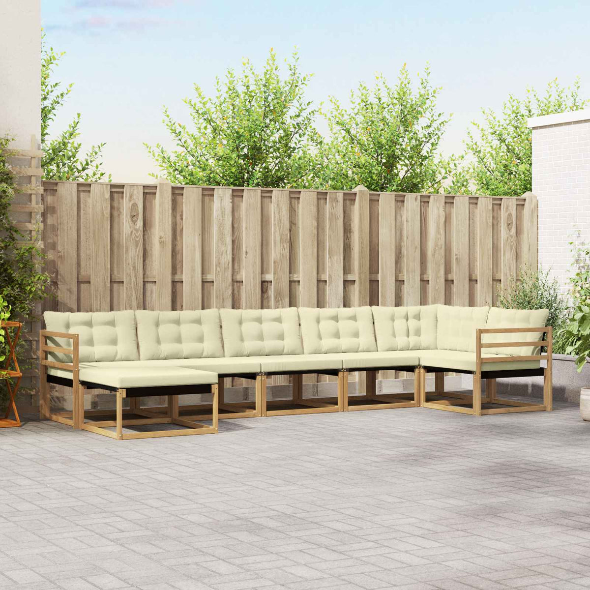 Buiten bankenset met kussen 7 pcs Wit en crèmekleurig is nu te koop bij PeponiXL, paradijselijk wonen!