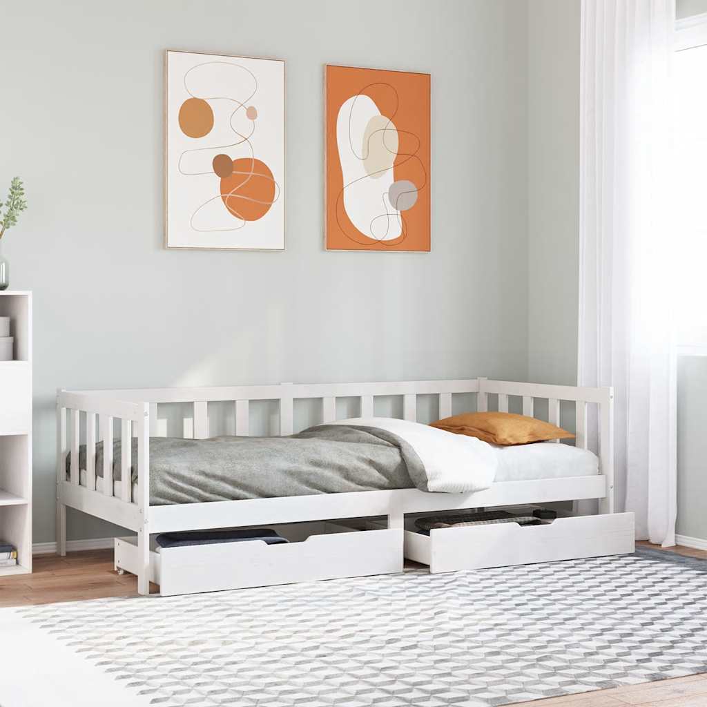 Slaapbank met lades 90x190 cm massief grenenhout wit is nu te koop bij PeponiXL, paradijselijk wonen!