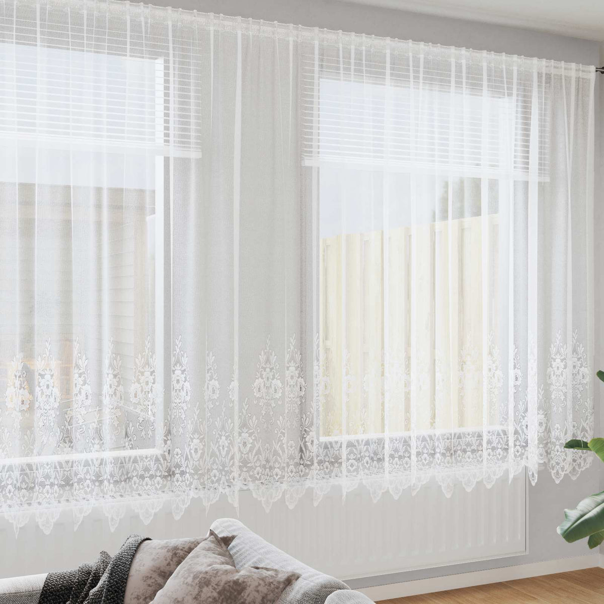 Kantgordijn met gordijnen Bloemen Wit 245 x 900 cm Polyester is nu te koop bij PeponiXL, paradijselijk wonen!