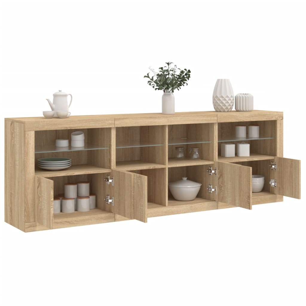 Dressoir met LED-verlichting 202x37x67 cm sonoma eikenkleurig is nu te koop bij PeponiXL, paradijselijk wonen!
