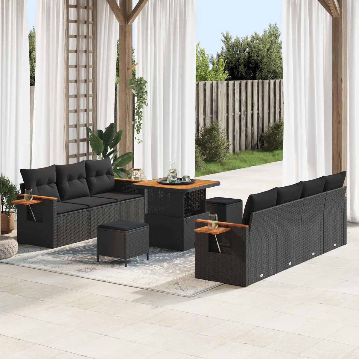 Tuinbankenset 10 pcs Zwart poly rattan is nu te koop bij PeponiXL, paradijselijk wonen!
