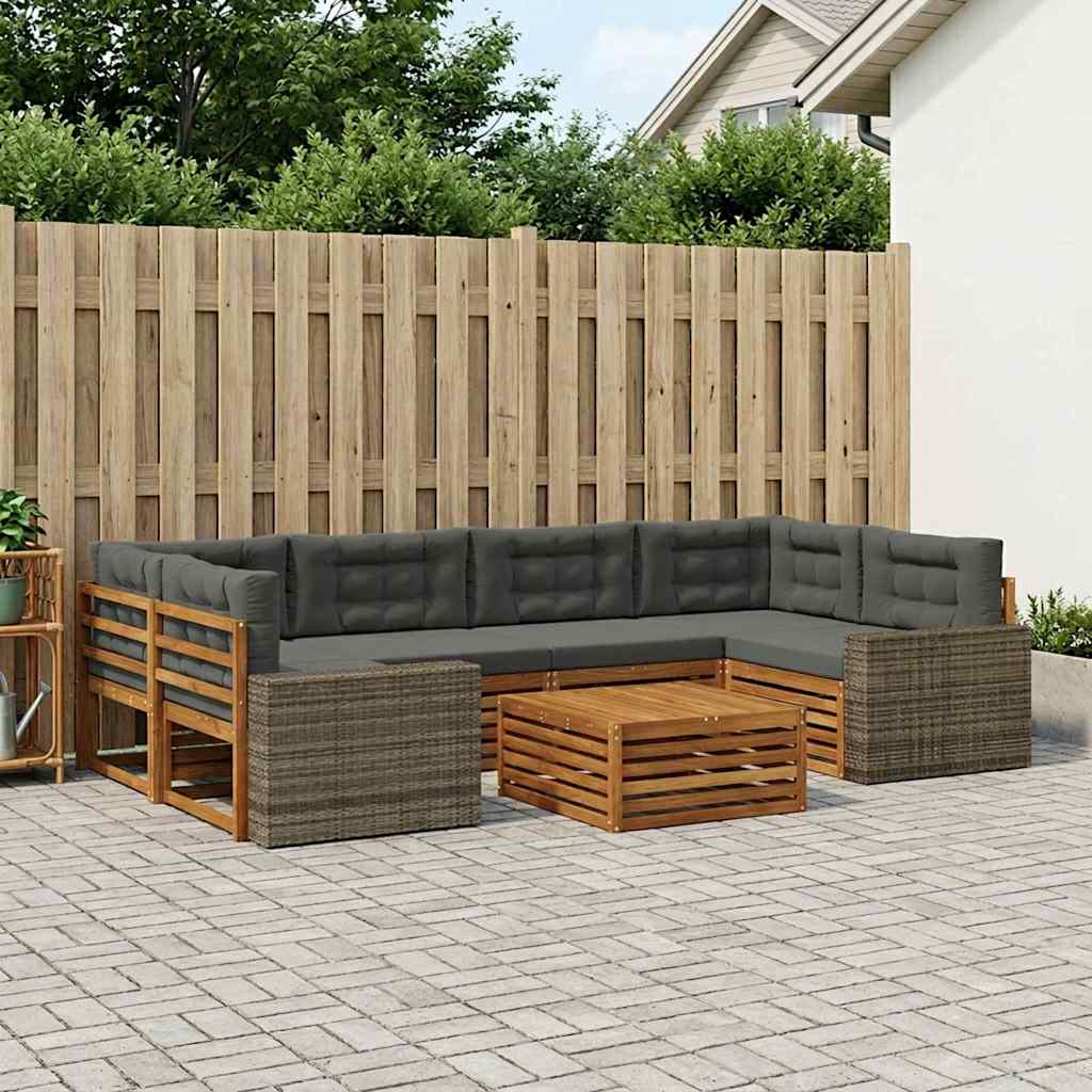Buiten bankenset 7 pcs Natuurlijk en Antraciet Polyester is nu te koop bij PeponiXL, paradijselijk wonen!