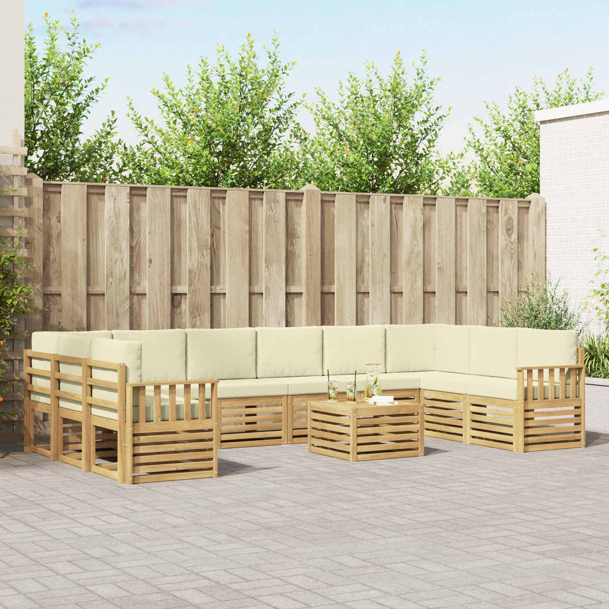 Buiten bankenset 8 pcs Wit en Crème 59 x 59 x 37 cm Polyester is nu te koop bij PeponiXL, paradijselijk wonen!