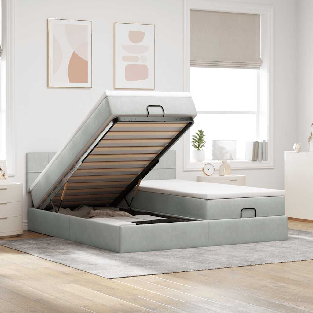 Ottoman bed met matrassen en LED's 200x200cm fluweel lichtgrijs is nu te koop bij PeponiXL, paradijselijk wonen!