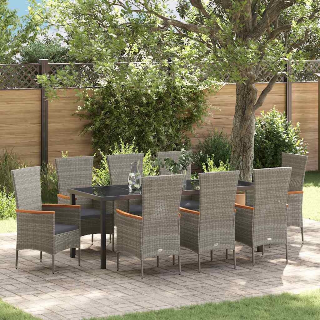 Tuin eettafelset met kussen 9 pcs Grijs Gepoedercoat staal is nu te koop bij PeponiXL, paradijselijk wonen!