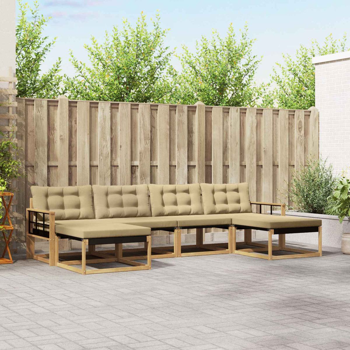 Buiten bankenset met kussen 6 pcs Wit en Beige is nu te koop bij PeponiXL, paradijselijk wonen!
