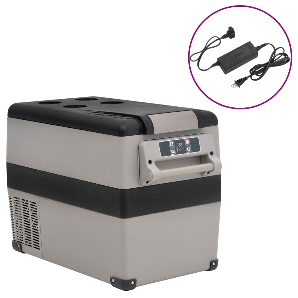 Koelbox met handvat en adapter 35 L PP & PE zwart en grijs is nu te koop bij PeponiXL, paradijselijk wonen!