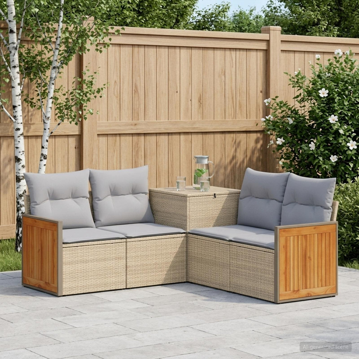 Bankstel 5 st Beige en Licht Grijs Poly Rattan en Staal is nu te koop bij PeponiXL, paradijselijk wonen!