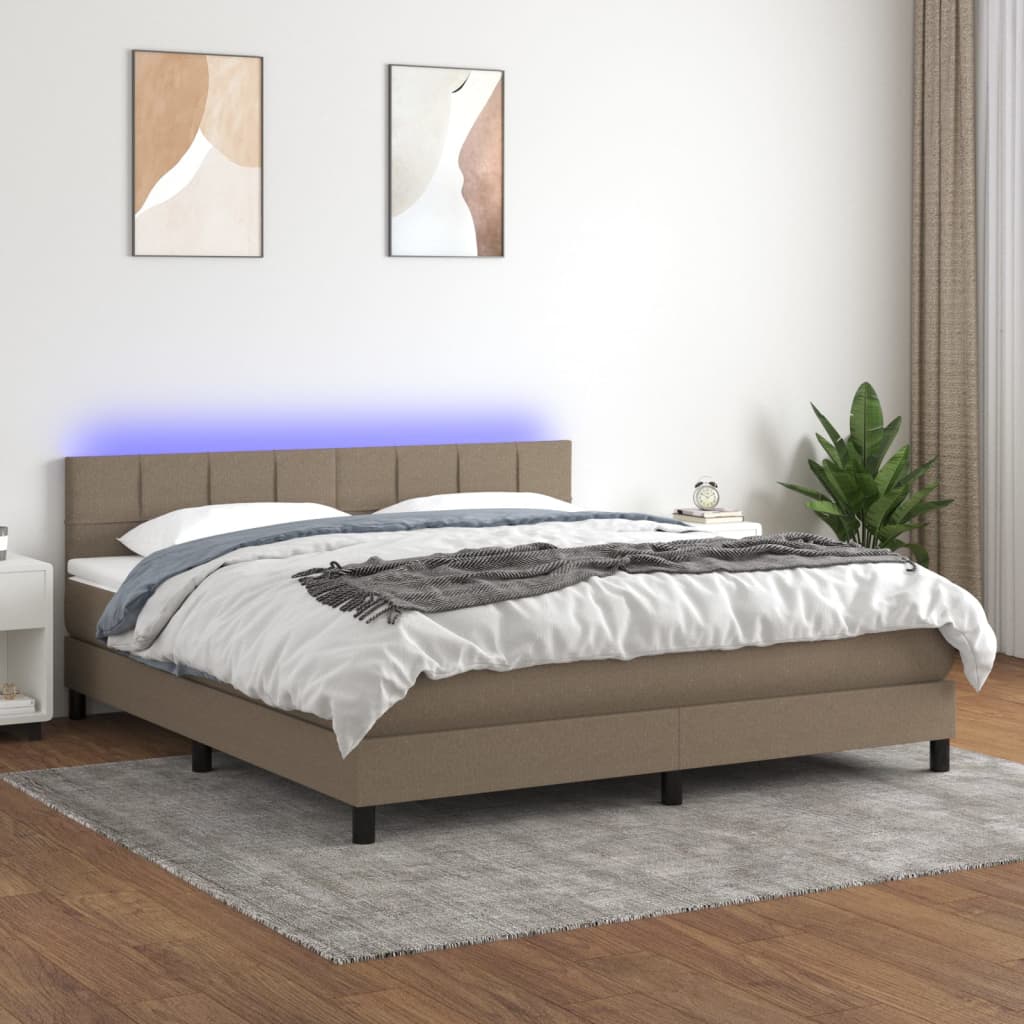 Boxspring met matras en LED stof taupe 160x200 cm is nu te koop bij PeponiXL, paradijselijk wonen!