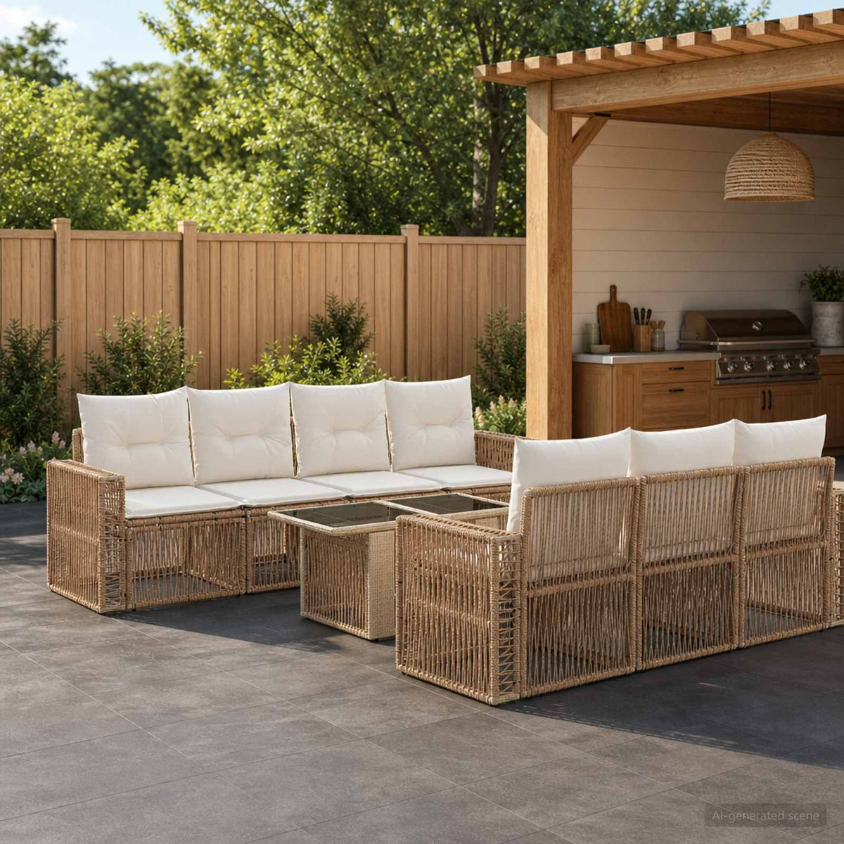 Tuinbankenset 8 st Beige en Crème Wit poly rattan is nu te koop bij PeponiXL, paradijselijk wonen!