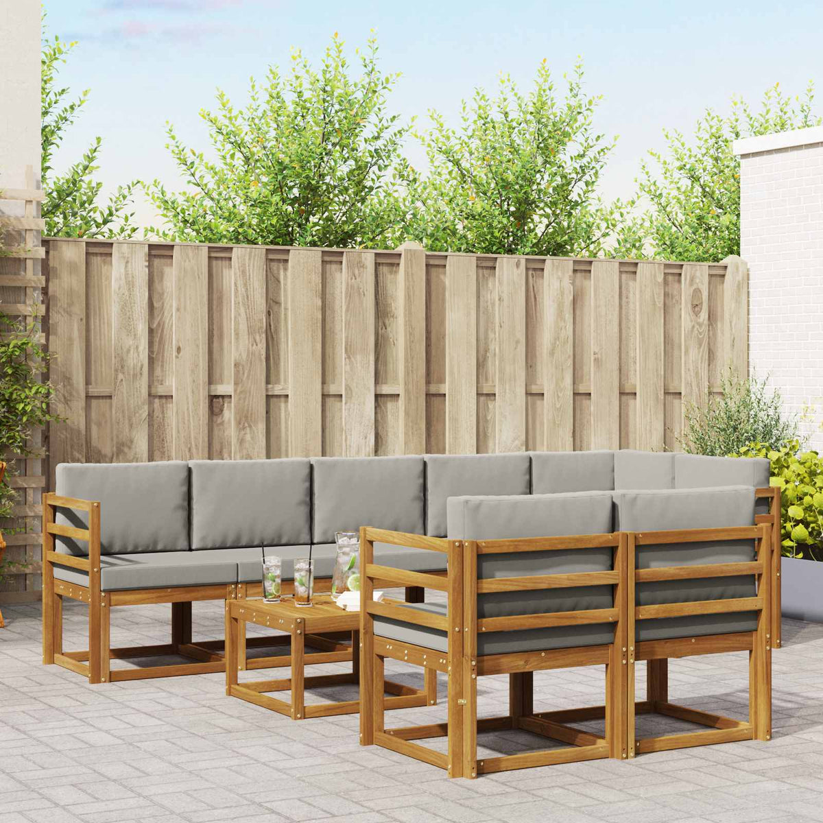 Buiten bankenset met kussen 9 pcs Natuurlijk en Lichtgrijs is nu te koop bij PeponiXL, paradijselijk wonen!