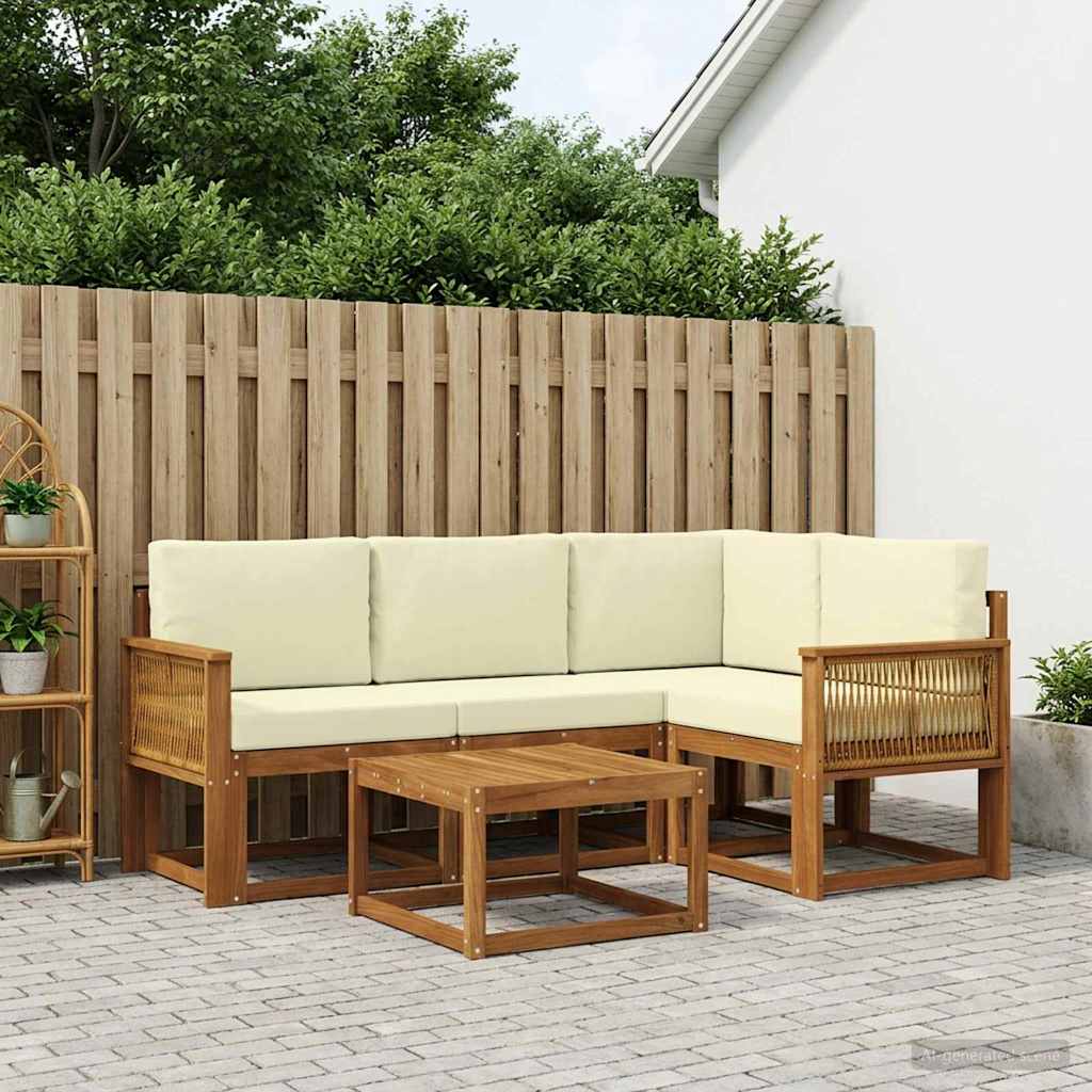 Buiten bankenset met kussen 5 pcs Natuurlijk en Crème Polyester is nu te koop bij PeponiXL, paradijselijk wonen!