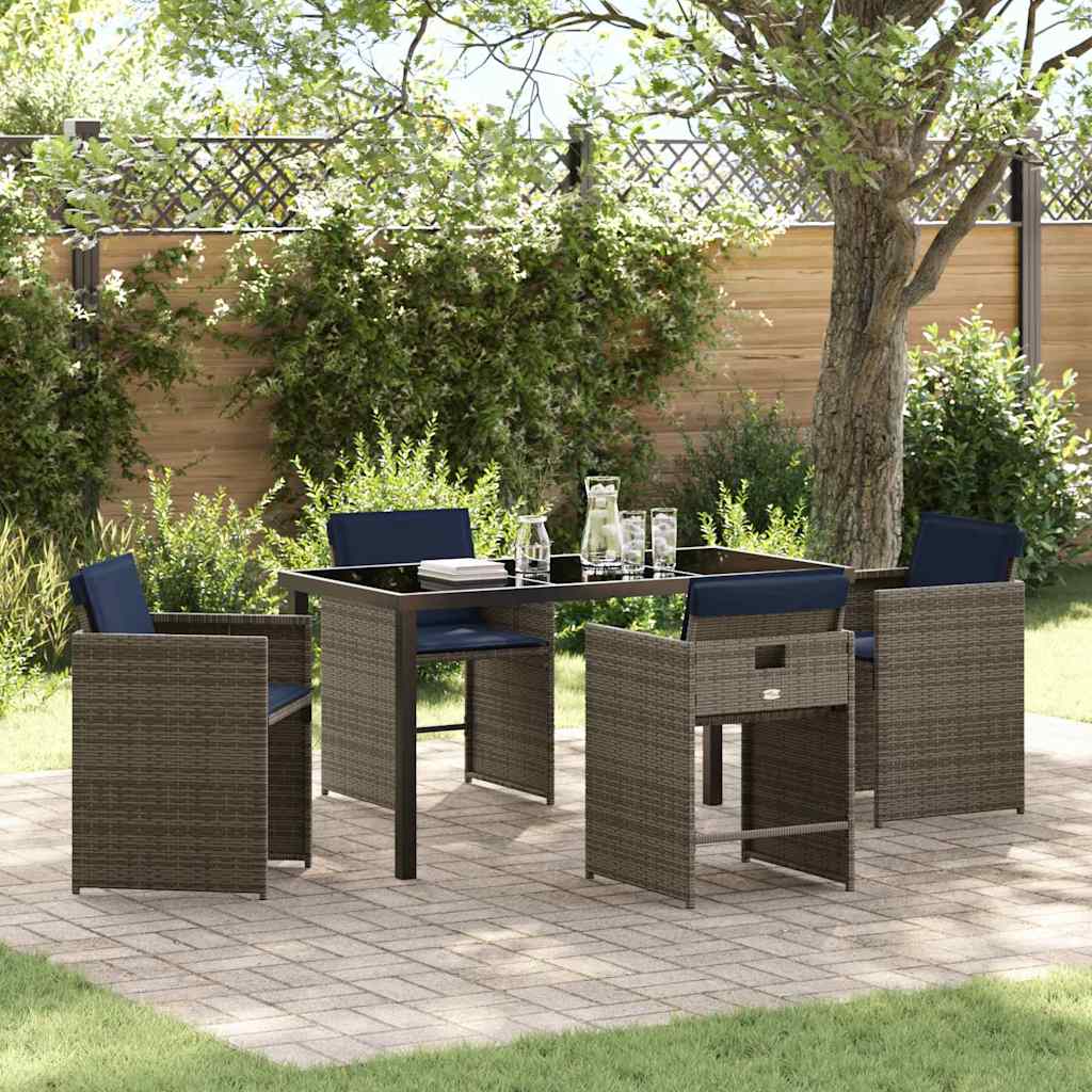 Tuin eettafelset met kussen 5 pcs Grijs poly rattan is nu te koop bij PeponiXL, paradijselijk wonen!