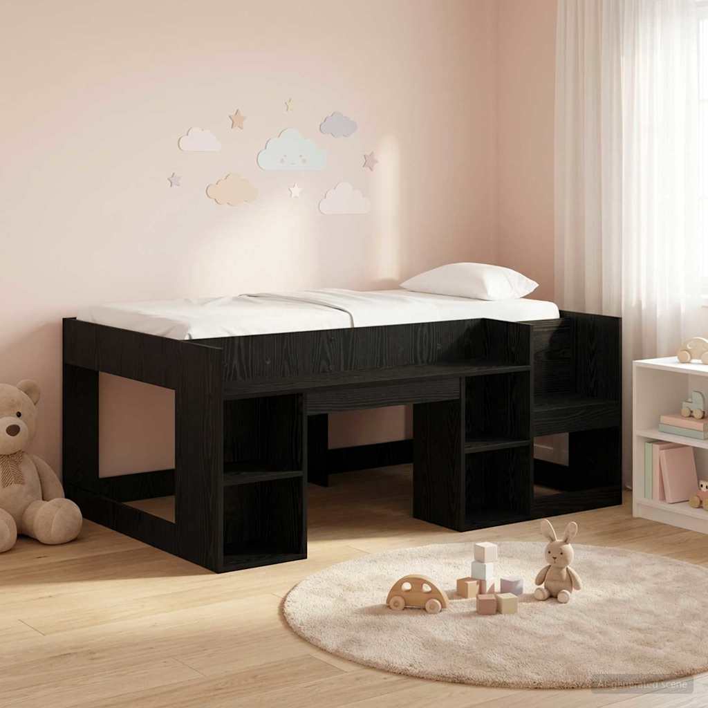 Jeugd bedframe met opbergruimte Zwart eiken 80 x 160 cm is nu te koop bij PeponiXL, paradijselijk wonen!