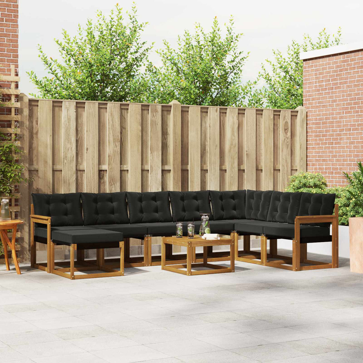 Buiten bankenset met kussen 9 pcs Natuurlijk en Zwart is nu te koop bij PeponiXL, paradijselijk wonen!
