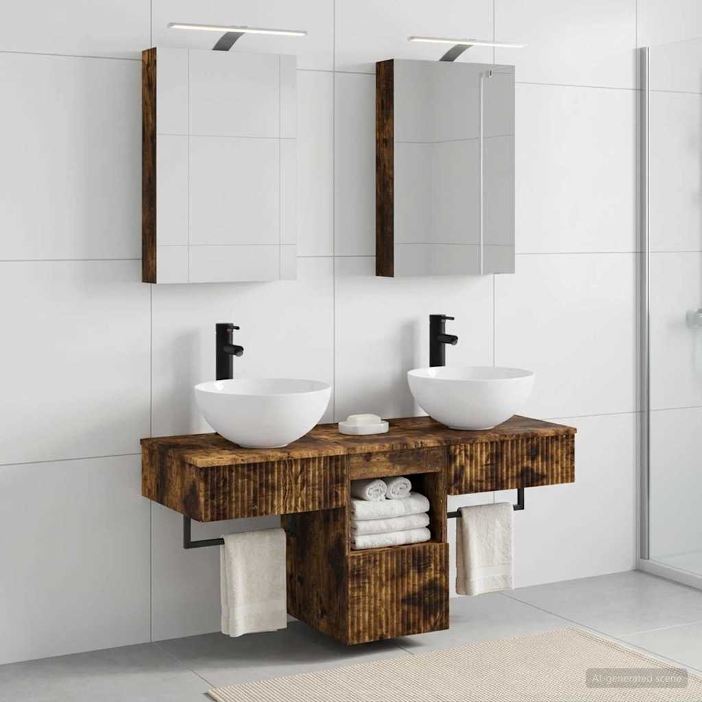 Badkamerkastenset 5 st Gerookt eiken Bewerkt hout is nu te koop bij PeponiXL, paradijselijk wonen!