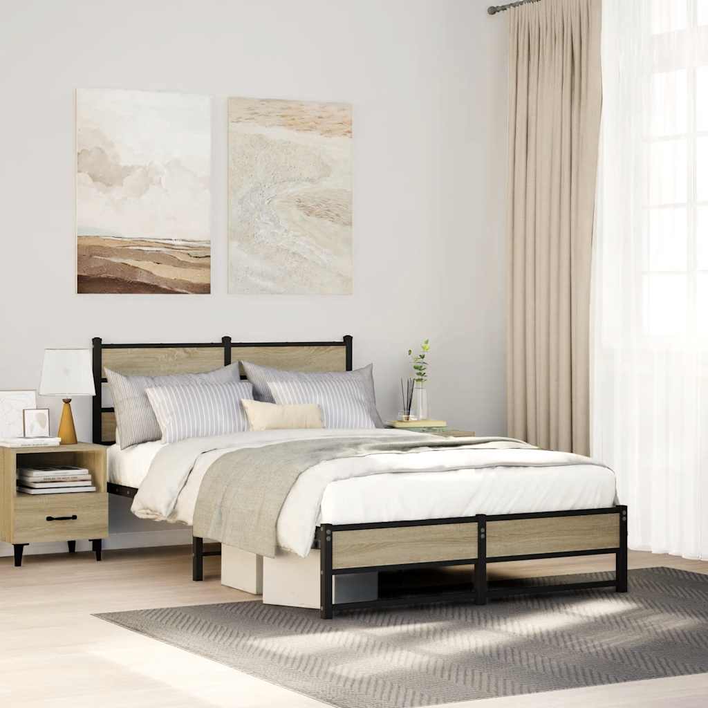 Bedframe zonder matras metaal sonoma eikenkleurig 120x200 cm is nu te koop bij PeponiXL, paradijselijk wonen!