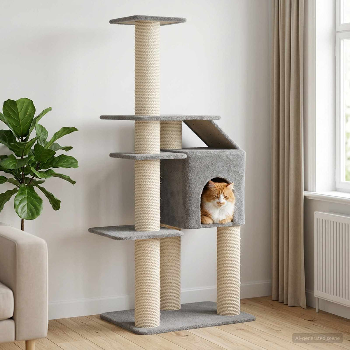 Kattenboom met sisal krabpalen Lichtgrijs 183 cm is nu te koop bij PeponiXL, paradijselijk wonen!