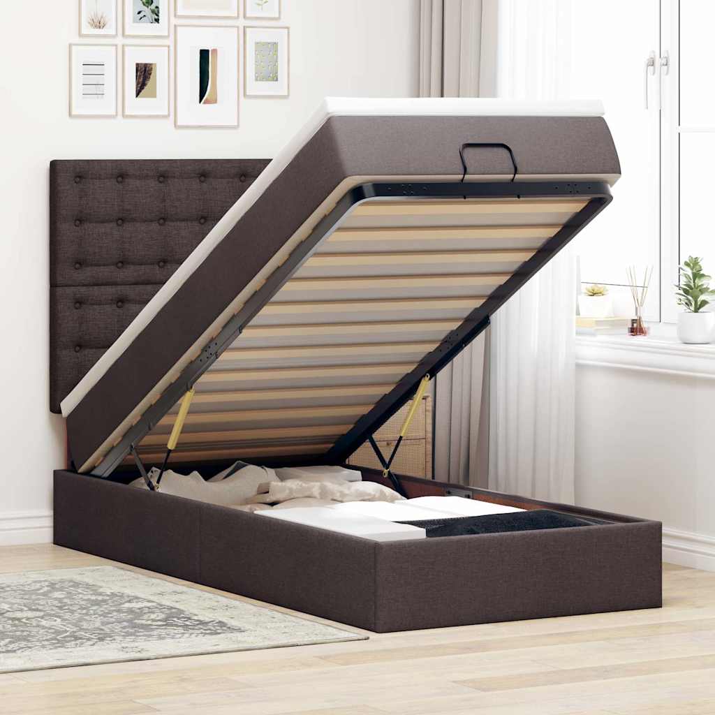 Bed met matras 100x200 cm stof donkerbruin is nu te koop bij PeponiXL, paradijselijk wonen!