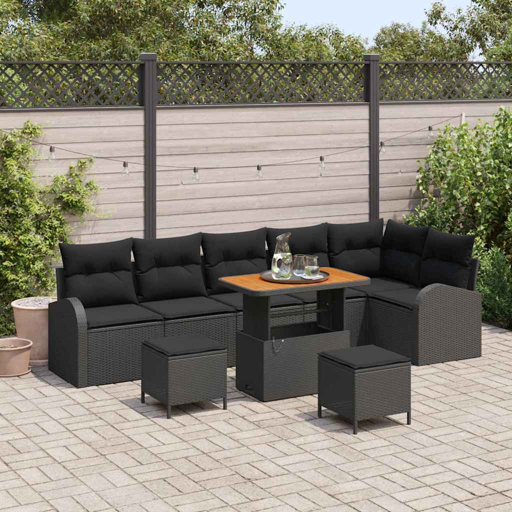 Tuin Sofa Set met kussen met opslag met kussen 9 pcs Zwart is nu te koop bij PeponiXL, paradijselijk wonen!