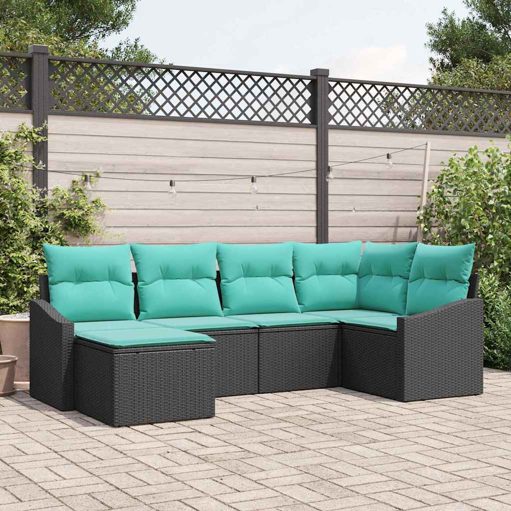 Bankstel met kussen 6 pcs Zwart poly rattan is nu te koop bij PeponiXL, paradijselijk wonen!