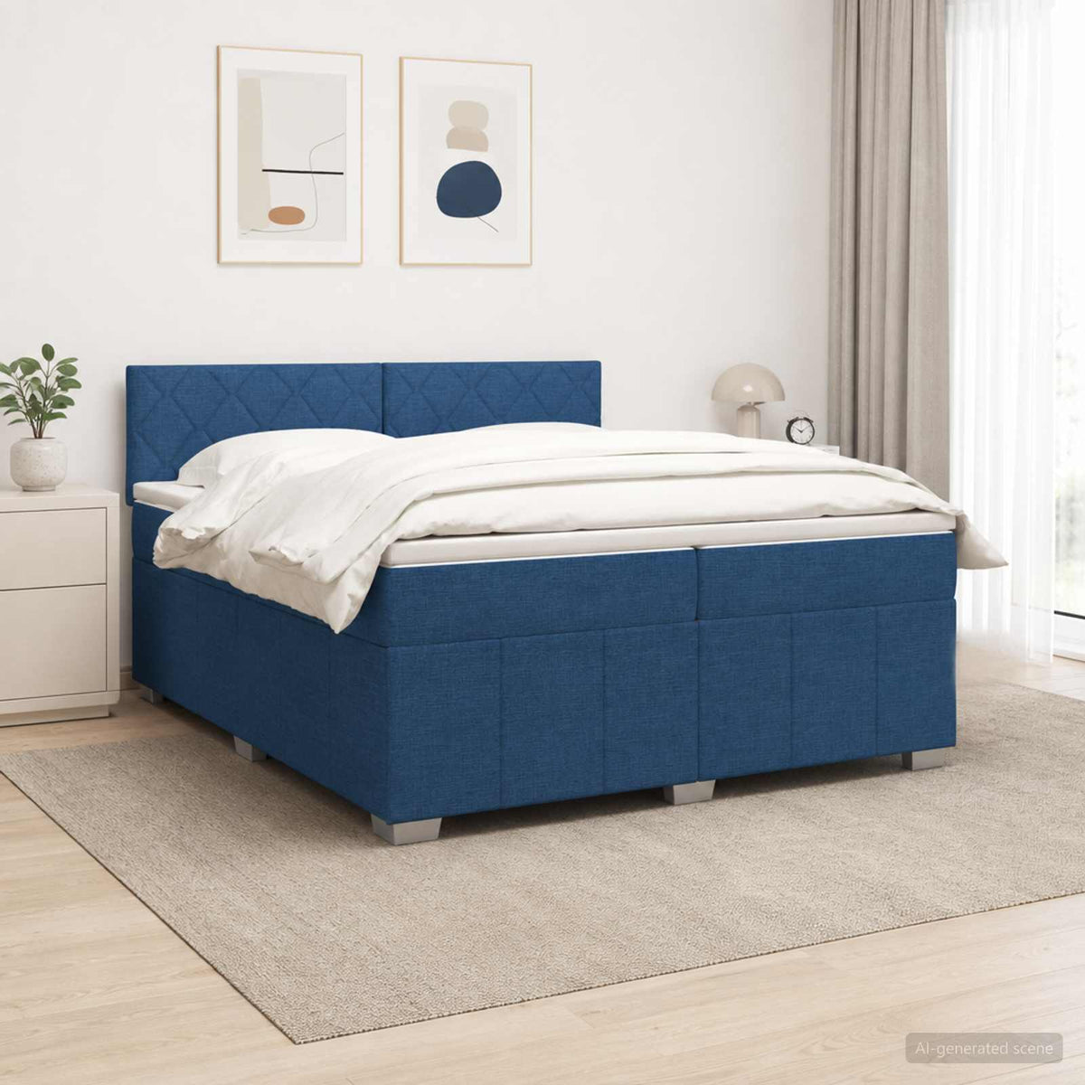 Boxspringbed met matras met hoofdeinde Blauw 200 x 200 cm Stof is nu te koop bij PeponiXL, paradijselijk wonen!