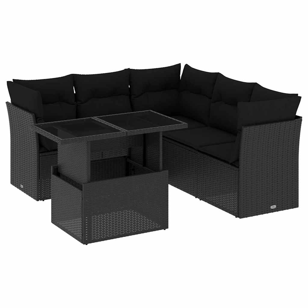 6-delige Loungeset met kussens poly rattan zwart is nu te koop bij PeponiXL, paradijselijk wonen!
