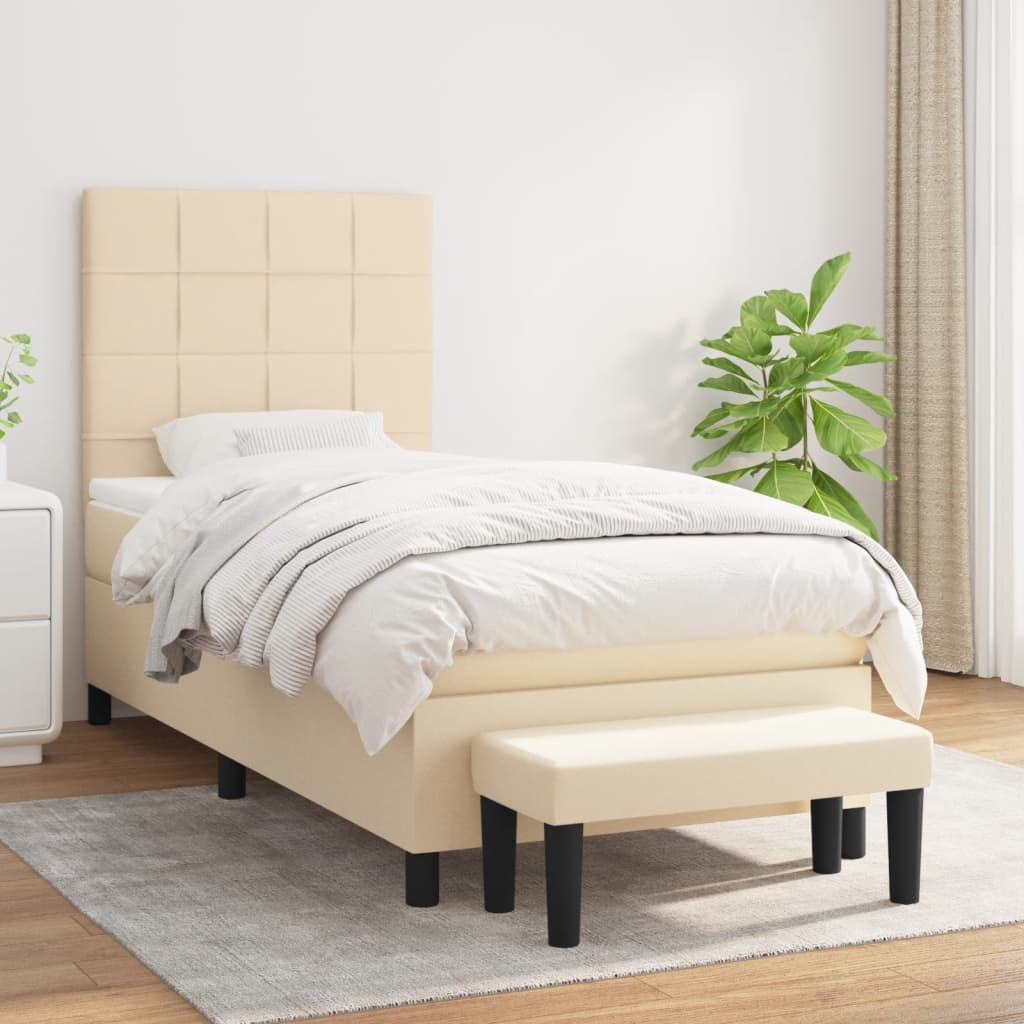 Boxspring met matras stof crèmekleurig 90x200 cm is nu te koop bij PeponiXL, paradijselijk wonen!