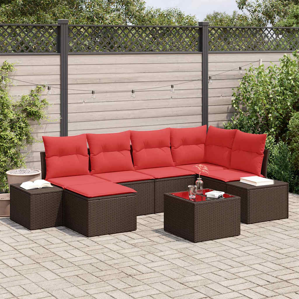 Tuin Sofa Set 6 st Bruin en Rood poly rattan is nu te koop bij PeponiXL, paradijselijk wonen!
